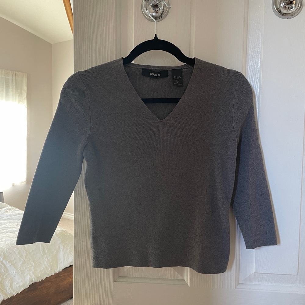 Essential Gray V-Neck Sweater by Express